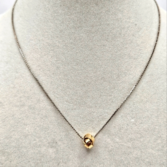 VINTAGE Two Tone Endless Knot Pendant Dainty Necklace Love Knot - Picture 2 of 5